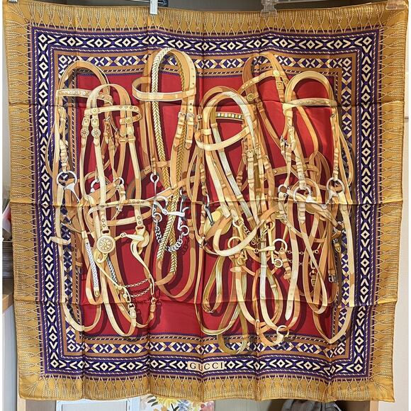 GUCCI Vintage Equestrian 100% Silk Scarf Made In Italy NWT - Picture 1 of 9